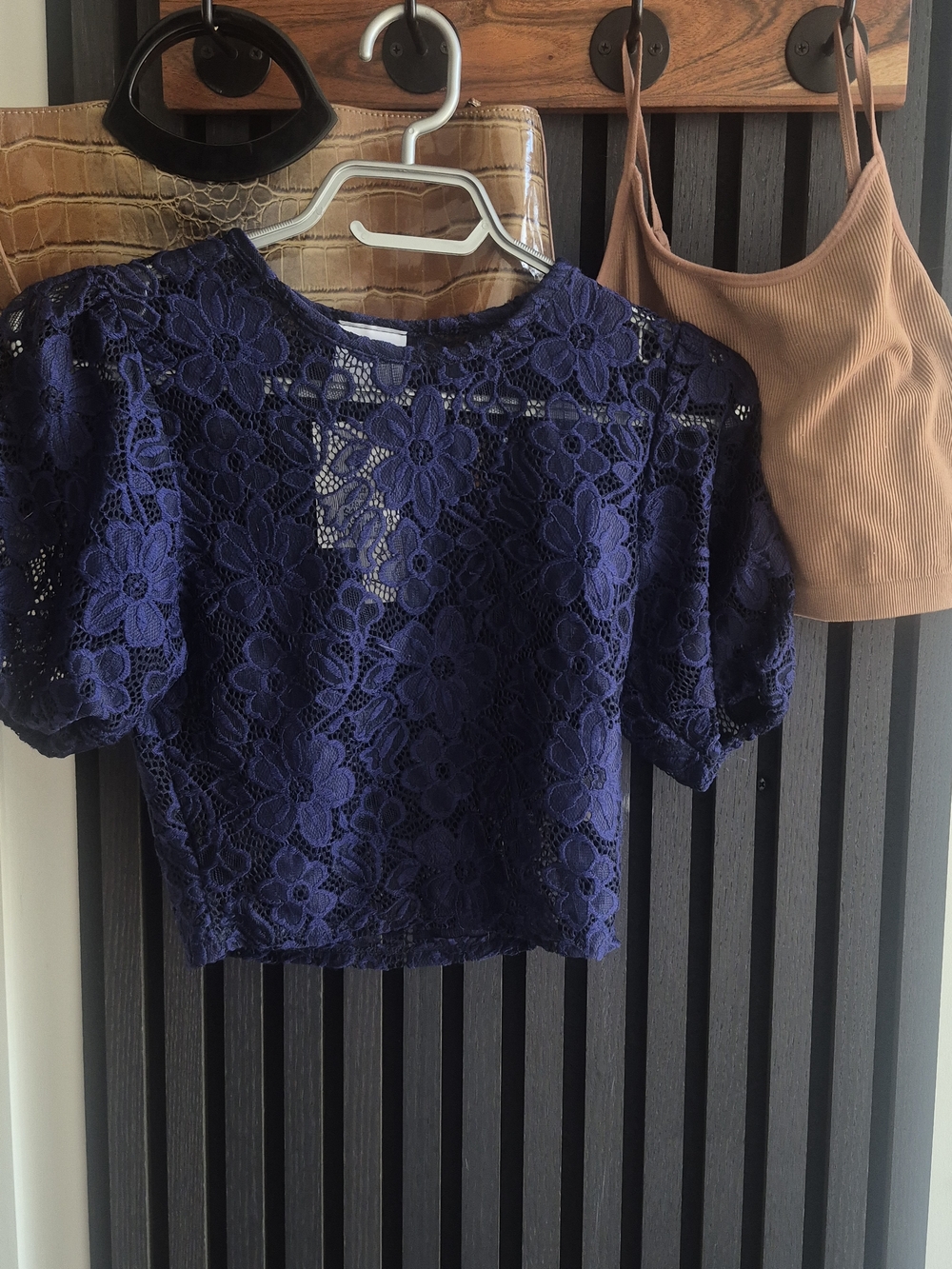 Olivia Rae Navy Floral Lace Crop Top